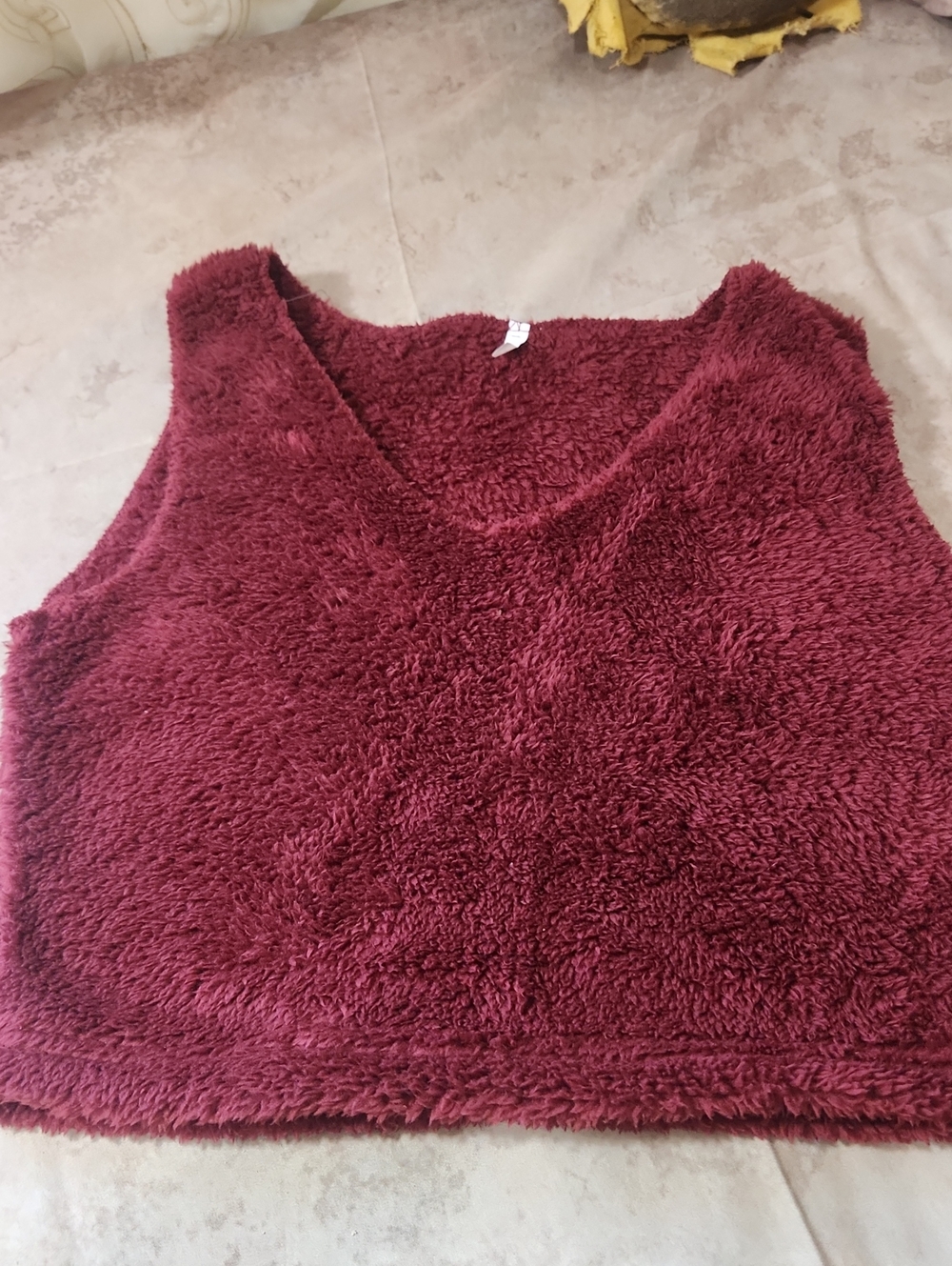 Cozy Plush V-Neck Sleeveless Top - Burgundy Runs Small